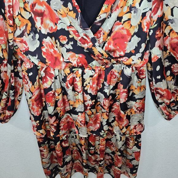 Julia Jordan Belted Faux Wrap Mini Dress Ballon Sleeve Party Floral Cocktail 6 - Picture 6 of 13